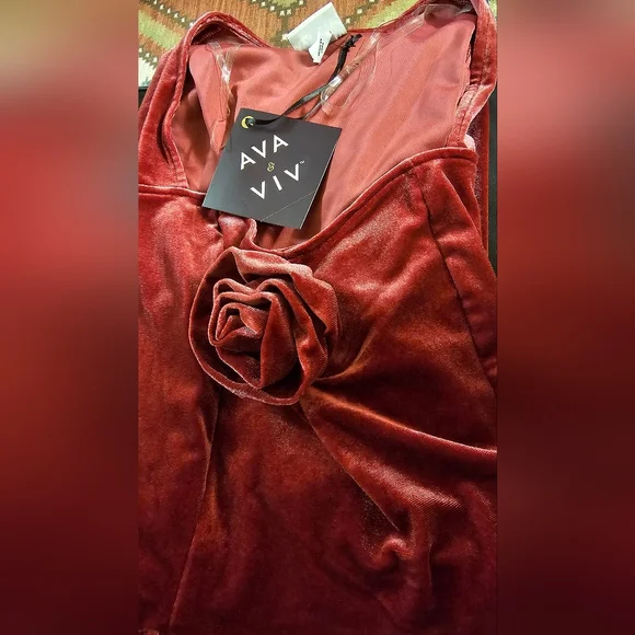 AVA & VIV Velvet Dress In Cherry Splash Size XXL New With Tags - Picture 5 of 6